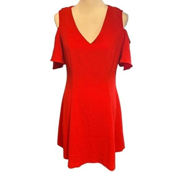 Sharagano Red Cold Shoulder Fit And Flare Dress Sz 6 - Picture 1 of 8